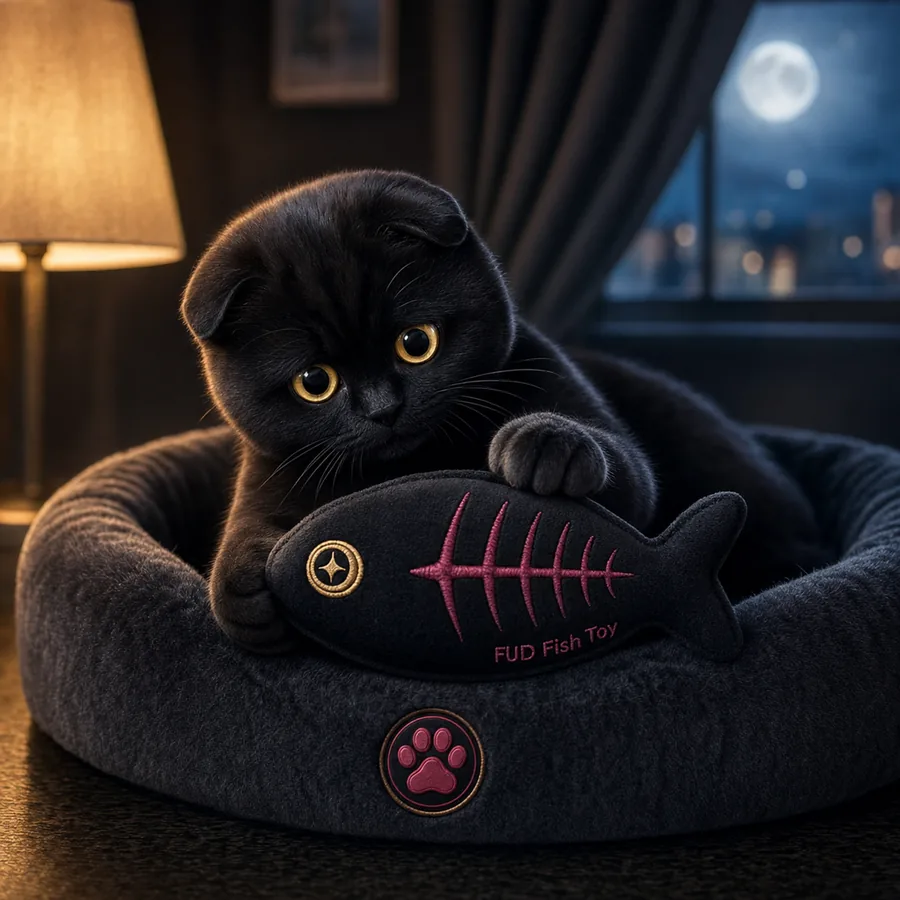 FUD Fish Toy — Dark Sachi cat toys from the $DSACHI nocturnal collection