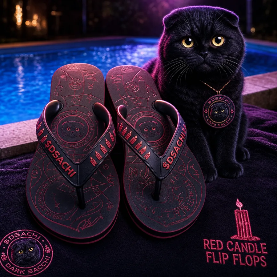 Red Candle Flip Flops — Dark Sachi flip flops from the $DSACHI nocturnal collection