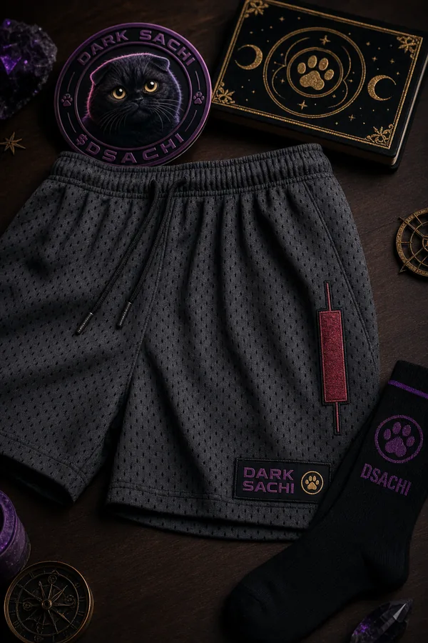 Red Candle Mesh Shorts — Dark Sachi shorts from the $DSACHI nocturnal collection