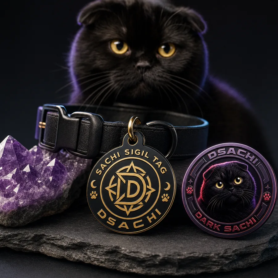 Sachi Sigil Tag — Dark Sachi cat accessories from the $DSACHI nocturnal collection