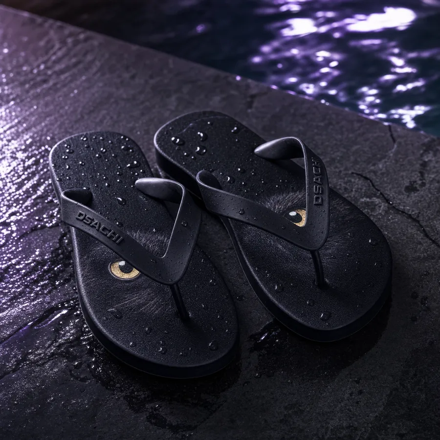 Void Beach Slides — Dark Sachi flip flops from the $DSACHI nocturnal collection